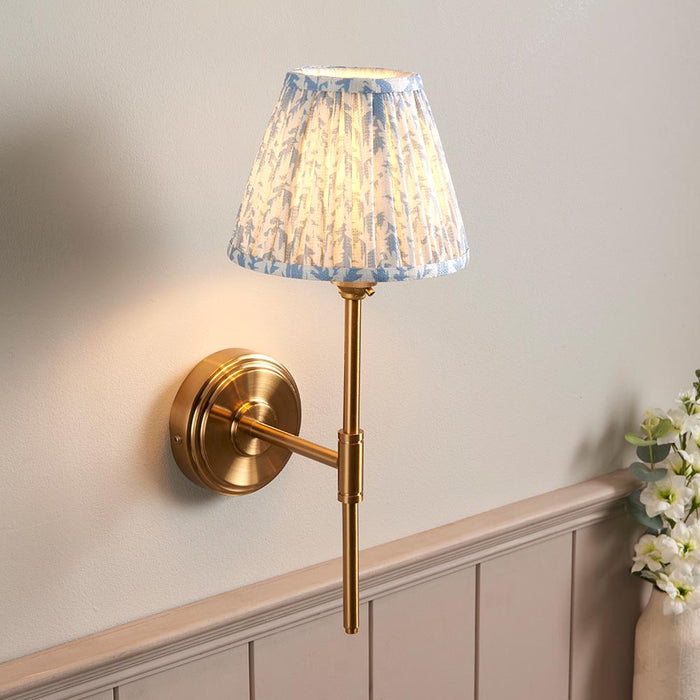 Step T Bar And Leaf 16cm Shell Bay Blue Shade Wall Light In Brushed Aged Brass
