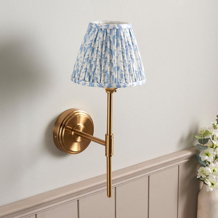 Step T Bar And Leaf 16cm Shell Bay Blue Shade Wall Light In Brushed Aged Brass