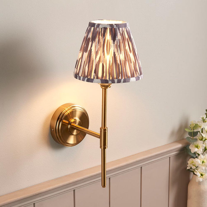 Step T Bar And Ikat 16cm Pearl Grey Shade Wall Light In Brushed Aged Brass