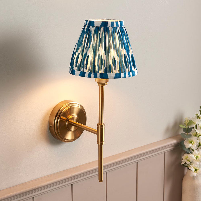 Step T Bar And Ikat 16cm Marlin Blue Shade Wall Light In Brushed Aged Brass