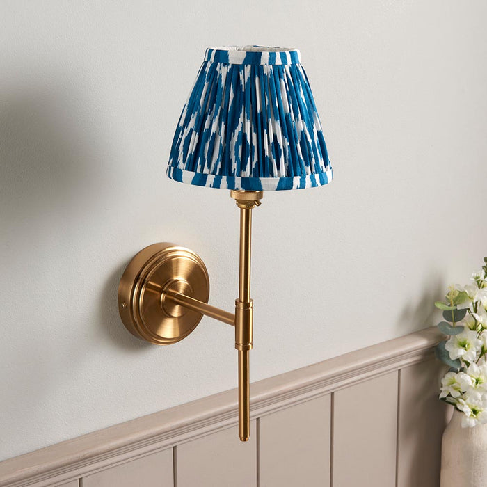 Step T Bar And Ikat 16cm Marlin Blue Shade Wall Light In Brushed Aged Brass