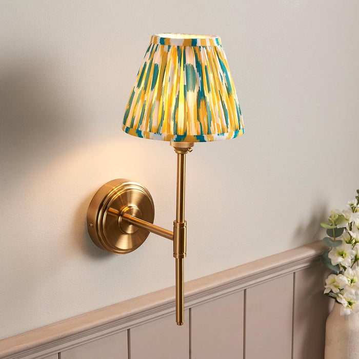 Step T Bar And Ikat 16cm Yellow And Jade Shade Wall Light In Brushed Aged Brass