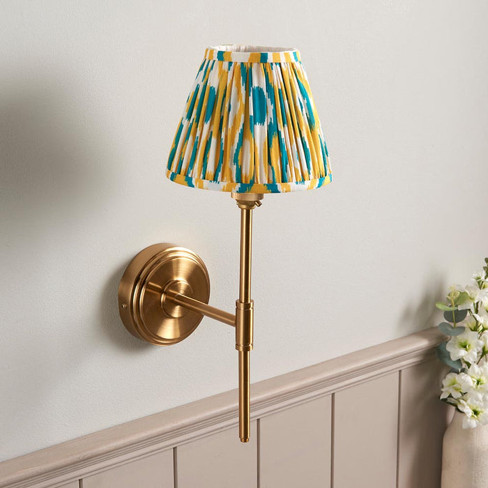 Step T Bar And Ikat 16cm Yellow And Jade Shade Wall Light In Brushed Aged Brass