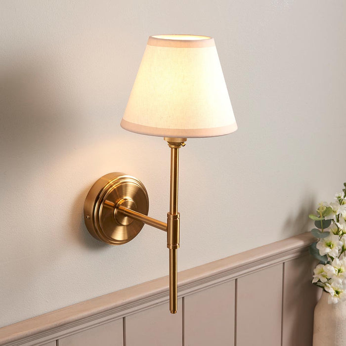 Step T Bar And Ivy 16cm Vintage White Shade Wall Light In Brushed Aged Brass