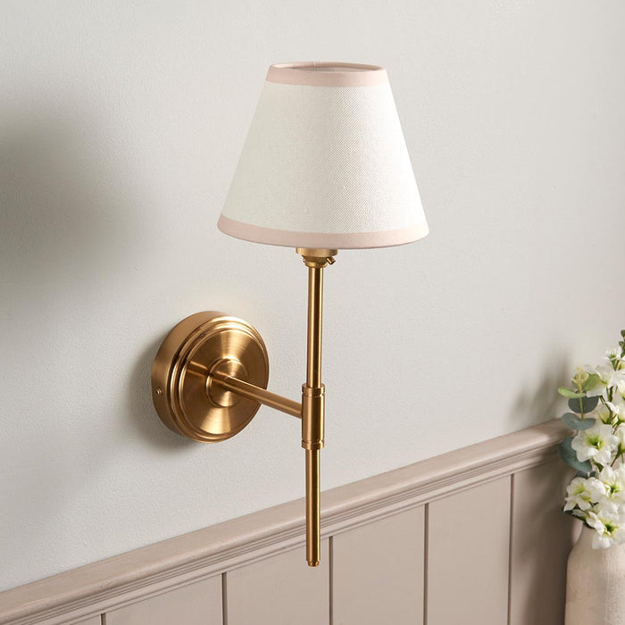 Step T Bar And Ivy 16cm Vintage White Shade Wall Light In Brushed Aged Brass