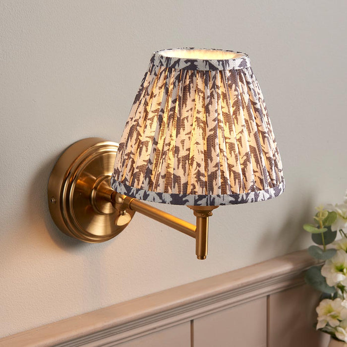 Step Fold And Leaf 16cm Pearl Grey Shade Wall Light In Brushed Aged Brass