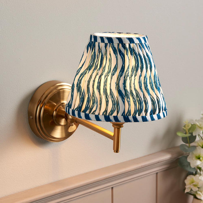 Step Fold And Ripple 16cm Marlin Blue Shade Wall Light In Brushed Aged Brass