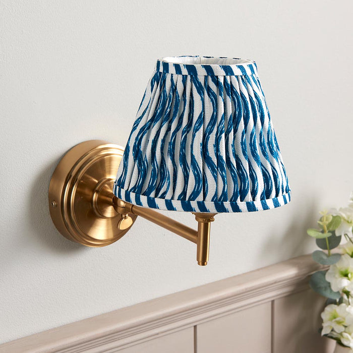 Step Fold And Ripple 16cm Marlin Blue Shade Wall Light In Brushed Aged Brass