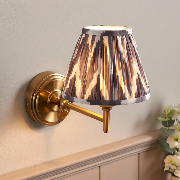 Step Fold And Zigzag 16cm Pearl Grey Shade Wall Light In Brushed Aged Brass