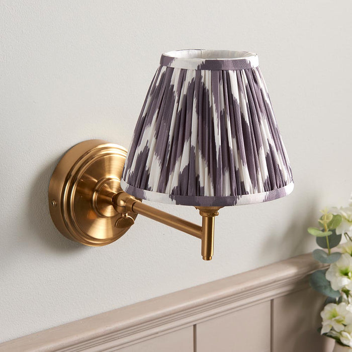 Step Fold And Zigzag 16cm Pearl Grey Shade Wall Light In Brushed Aged Brass