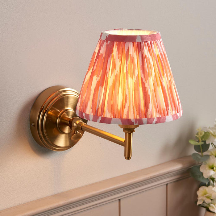 Step Fold And Ikat 16cm Coral Pink Shade Wall Light In Brushed Aged Brass