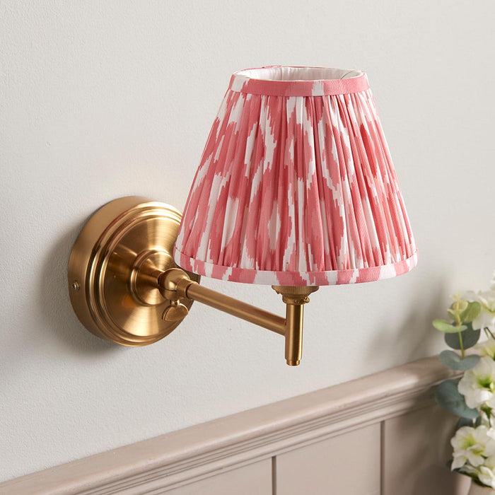 Step Fold And Ikat 16cm Coral Pink Shade Wall Light In Brushed Aged Brass