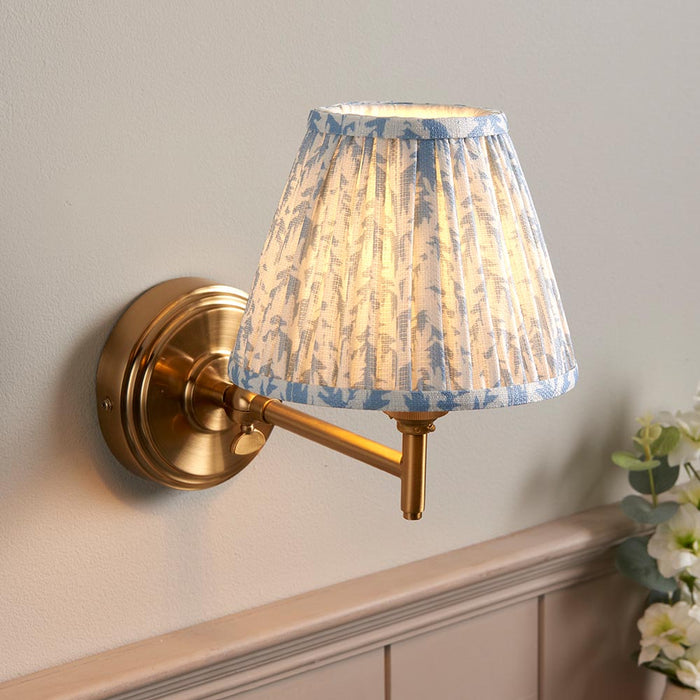 Step Fold And Leaf 16cm Shell Bay Blue Shade Wall Light In Brushed Aged Brass