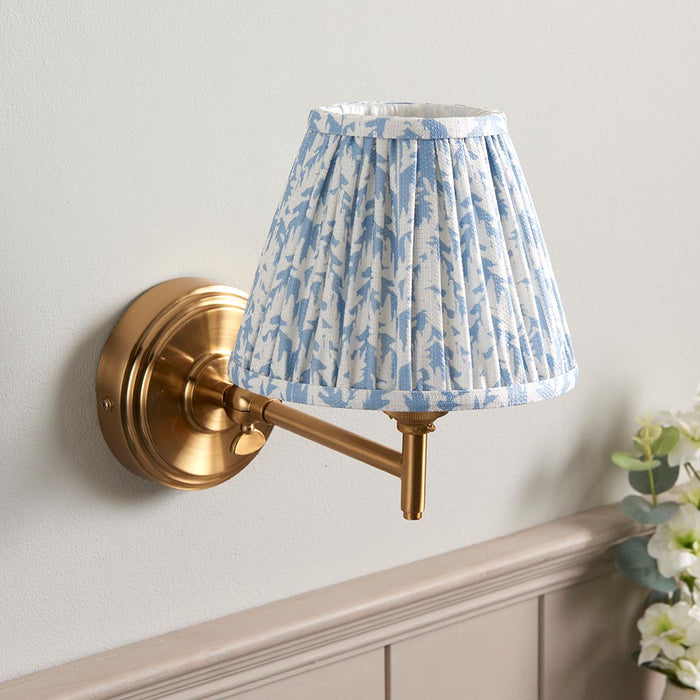 Step Fold And Leaf 16cm Shell Bay Blue Shade Wall Light In Brushed Aged Brass