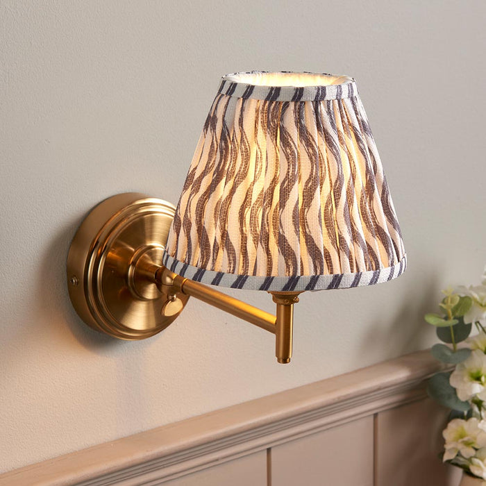 Step Fold And Ripple 16cm Pearl Grey Shade Wall Light In Brushed Aged Brass