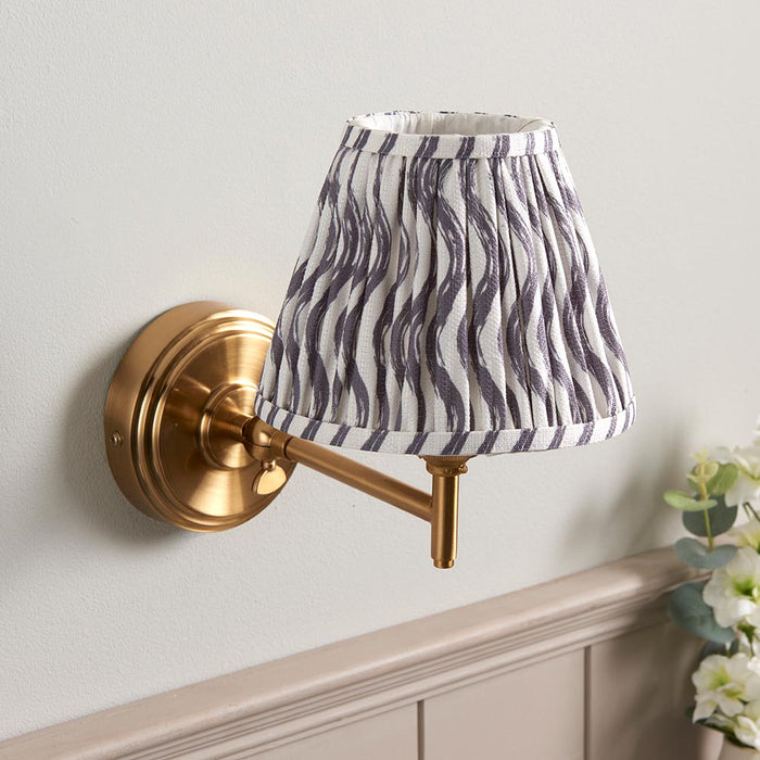 Step Fold And Ripple 16cm Pearl Grey Shade Wall Light In Brushed Aged Brass