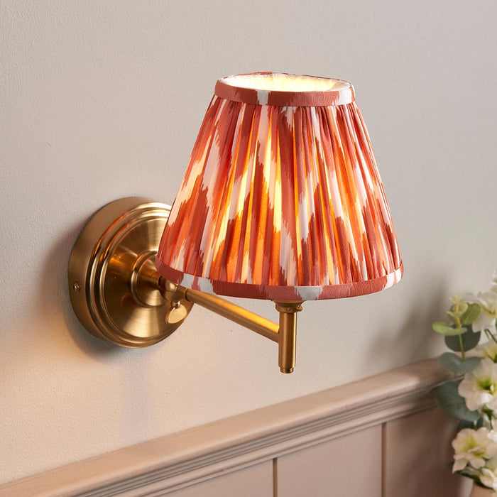 Step Fold And Zigzag 16cm Apricot Orange Shade Wall Light In Brushed Aged Brass
