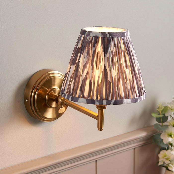 Step Fold And Ikat 16cm Pearl Grey Shade Wall Light In Brushed Aged Brass