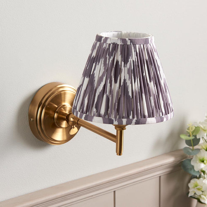 Step Fold And Ikat 16cm Pearl Grey Shade Wall Light In Brushed Aged Brass