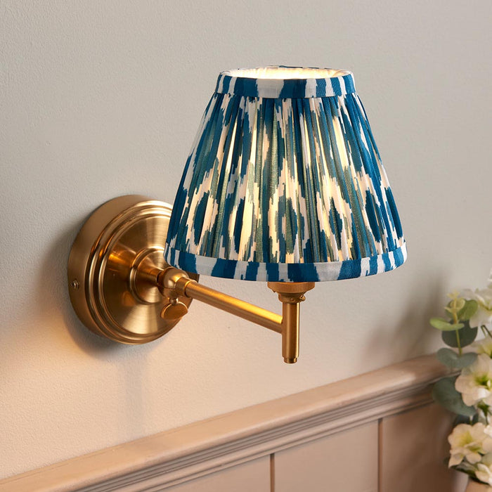 Step Fold And Ikat 16cm Marlin Blue Shade Wall Light In Brushed Aged Brass