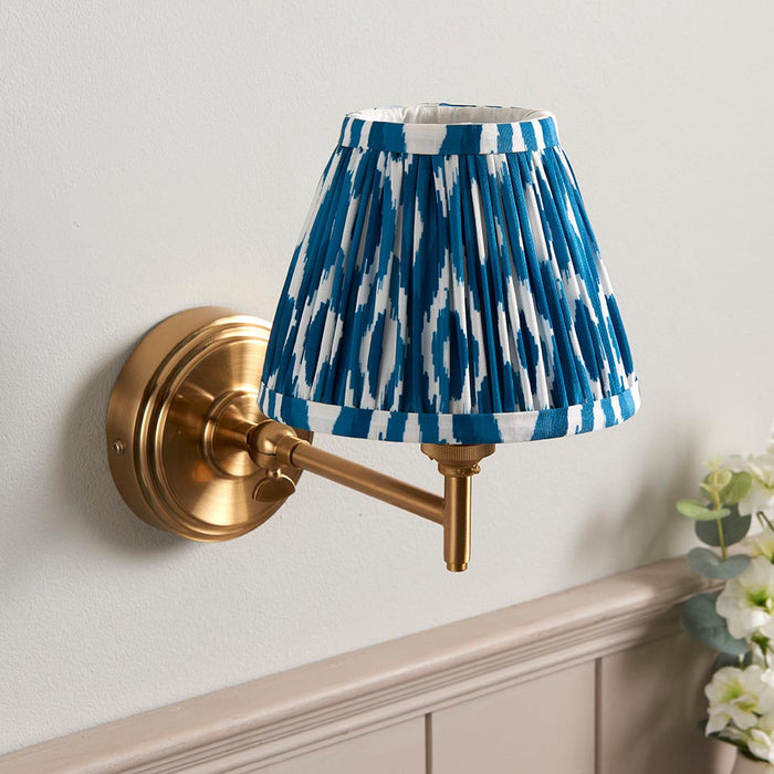 Step Fold And Ikat 16cm Marlin Blue Shade Wall Light In Brushed Aged Brass