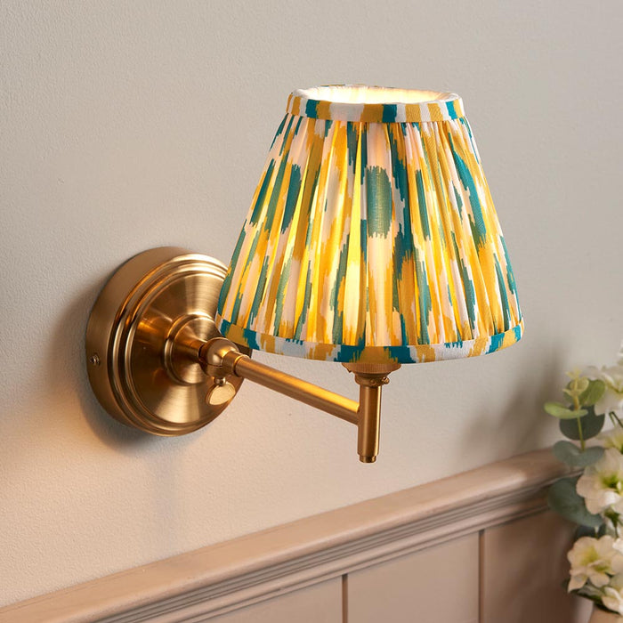 Step Fold And Ikat 16cm Yellow And Jade Shade Wall Light In Brushed Aged Brass