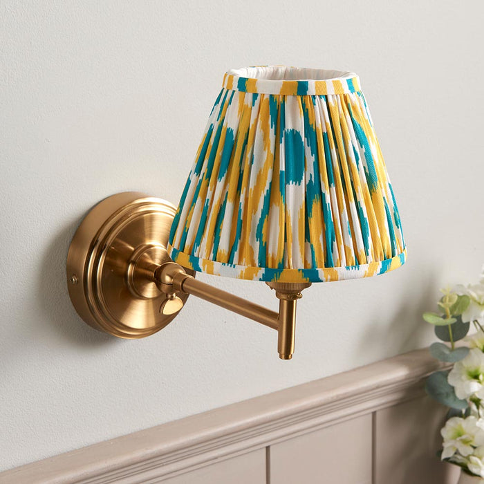 Step Fold And Ikat 16cm Yellow And Jade Shade Wall Light In Brushed Aged Brass