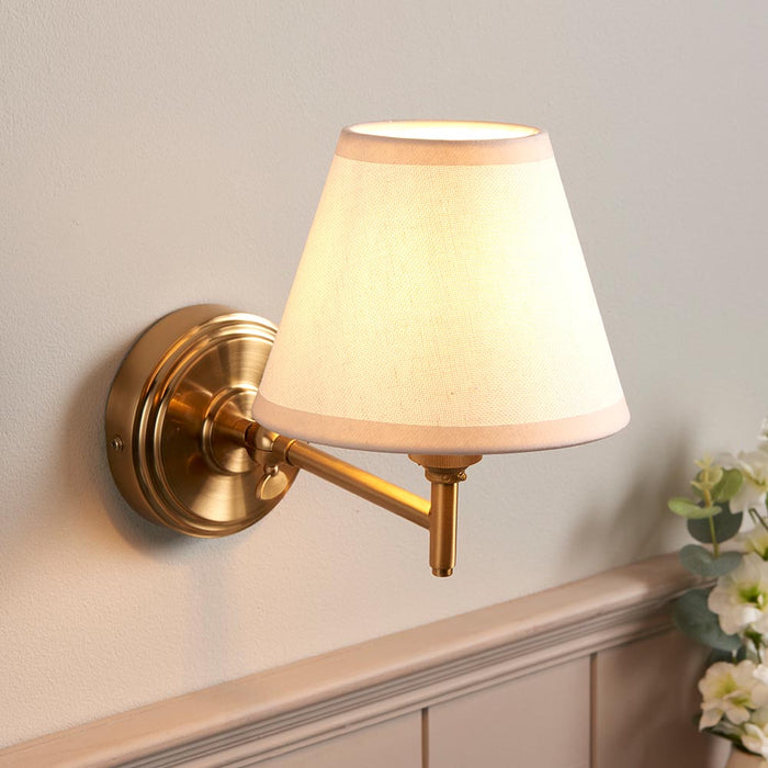 Step Fold And Ivy 16cm Vintage White Shade Wall Light In Brushed Aged Brass