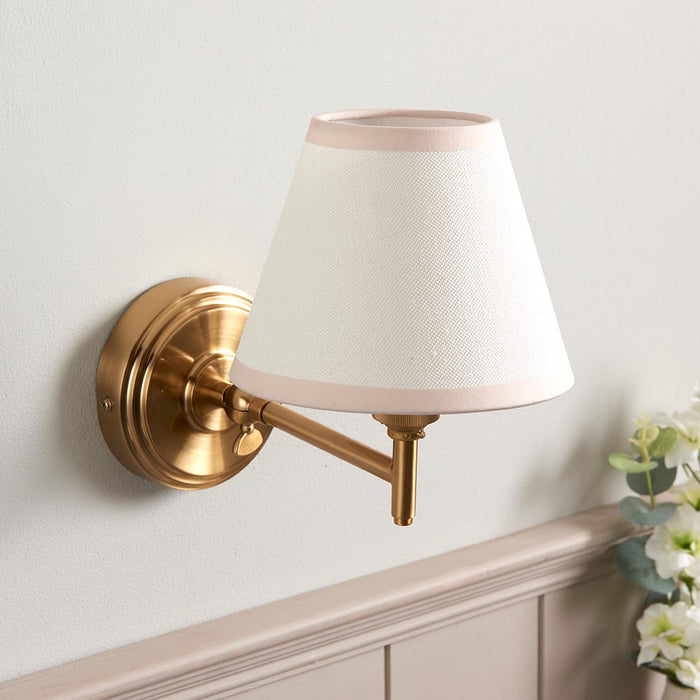 Step Fold And Ivy 16cm Vintage White Shade Wall Light In Brushed Aged Brass