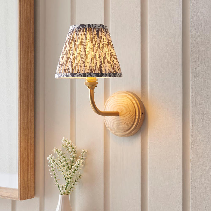 Wood Arc And Leaf 16cm Pearl Grey Shade Wall Light In Brushed Aged Brass