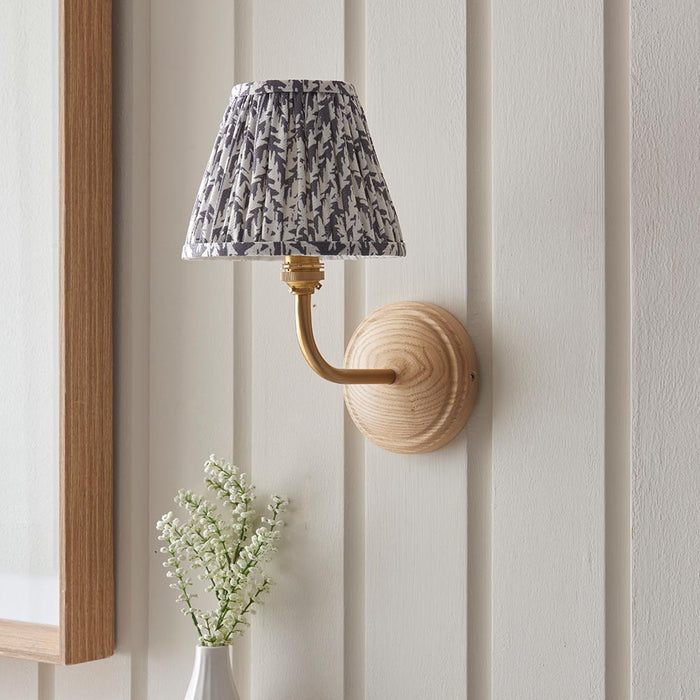 Wood Arc And Leaf 16cm Pearl Grey Shade Wall Light In Brushed Aged Brass