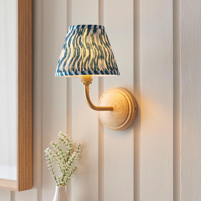 Wood Arc And Ripple 16cm Marlin Blue Shade Wall Light In Brushed Aged Brass
