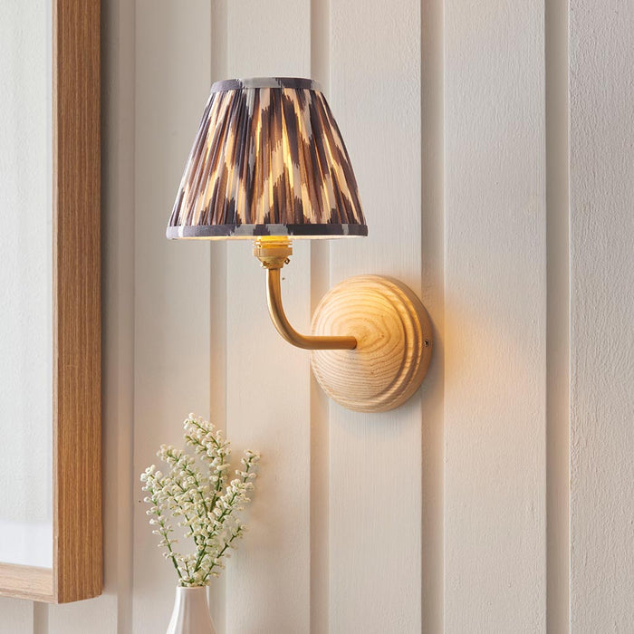 Wood Arc And Zigzag 16cm Pearl Grey Shade Wall Light In Brushed Aged Brass