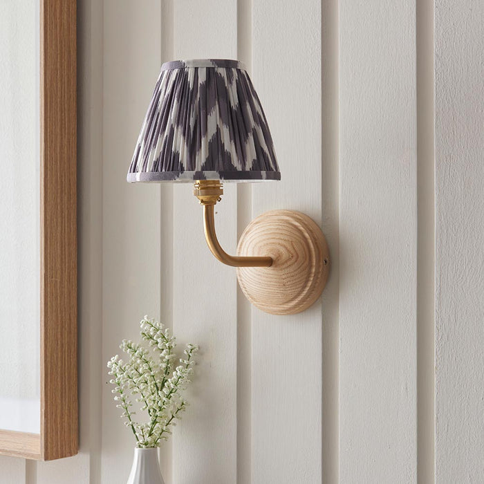 Wood Arc And Zigzag 16cm Pearl Grey Shade Wall Light In Brushed Aged Brass