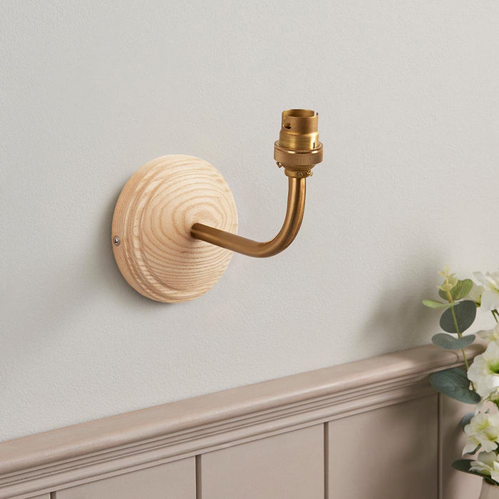 Wood Arc And Zigzag 16cm Pearl Grey Shade Wall Light In Brushed Aged Brass