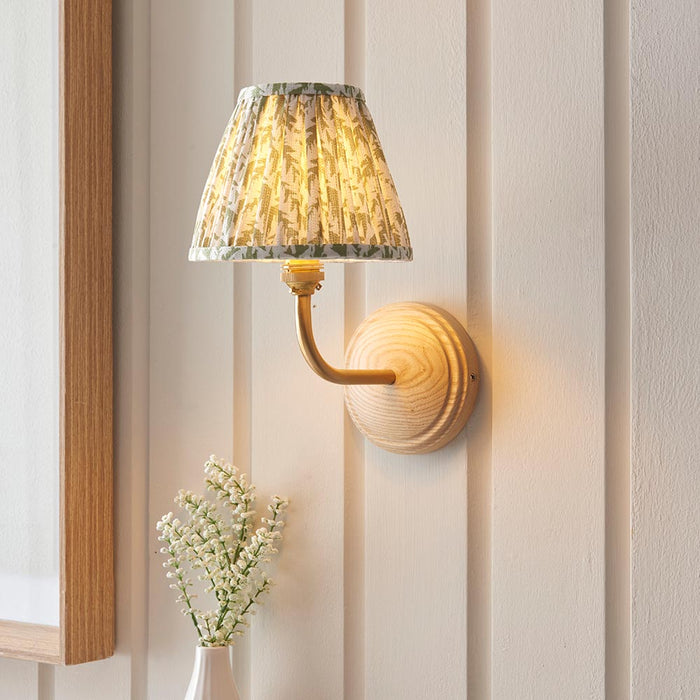 Wood Arc And Leaf 16cm Herb Garden Green Shade Wall Light In Brushed Aged Brass