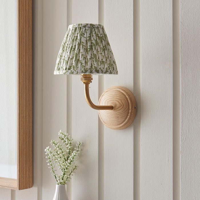 Wood Arc And Leaf 16cm Herb Garden Green Shade Wall Light In Brushed Aged Brass