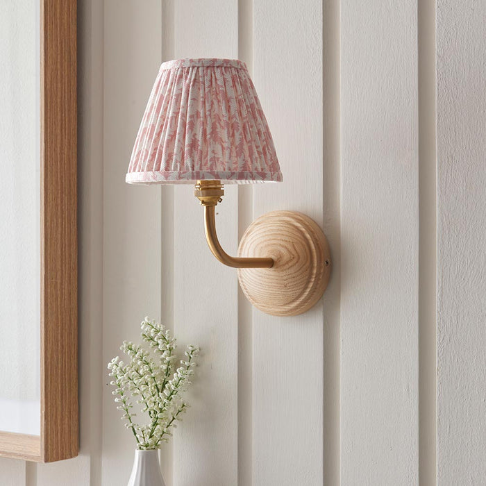 Wood Arc And Leaf 16cm Peachy Keen Shade Wall Light In Brushed Aged Brass