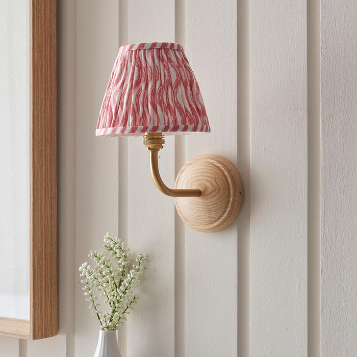 Wood Arc And Ripple 16cm Coral Pink Shade Wall Light In Brushed Aged Brass