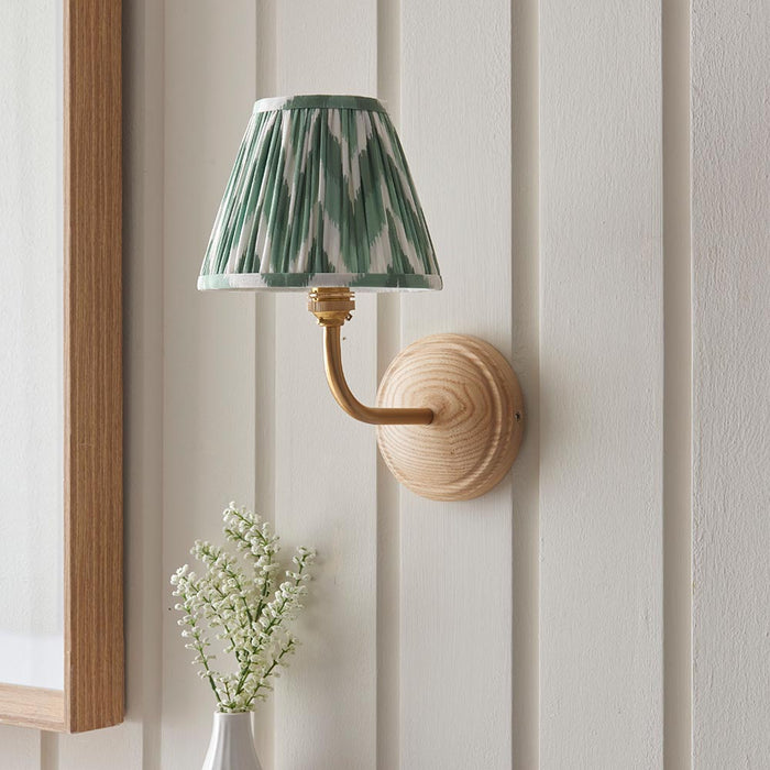 Wood Arc And Zigzag 16cm Cotswold Green Shade Wall Light In Brushed Aged Brass