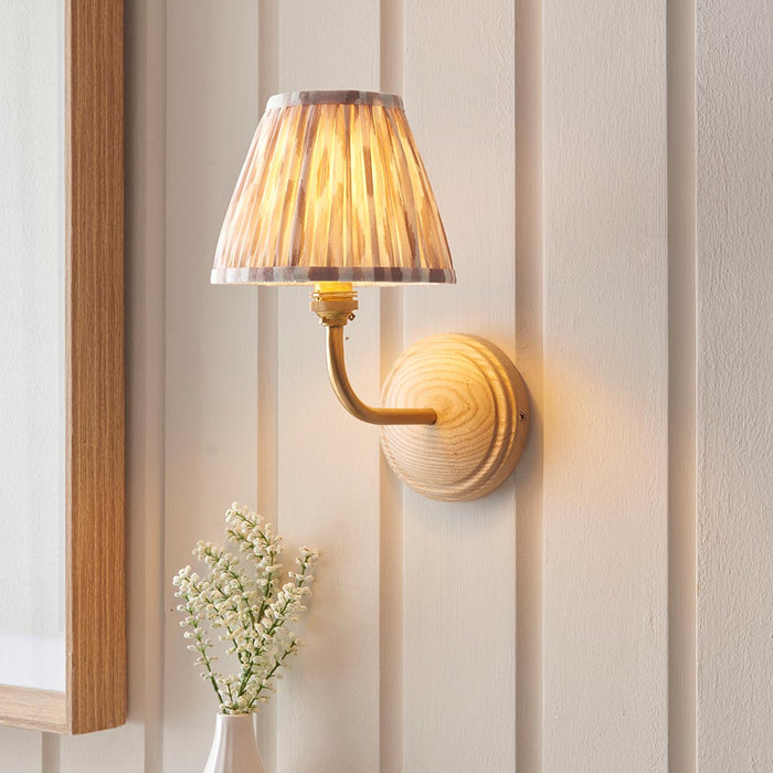 Wood Arc And Ikat 16cm Neutral Shade Wall Light In Brushed Aged Brass