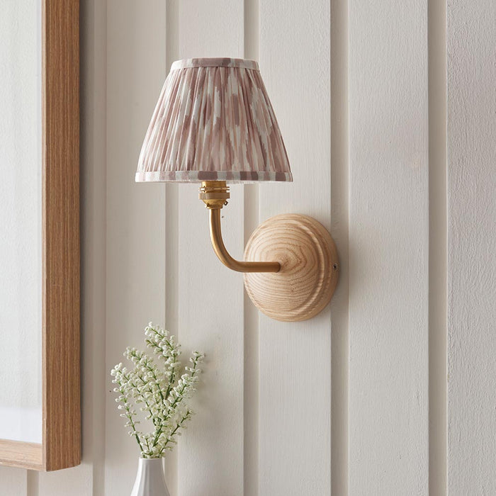 Wood Arc And Ikat 16cm Neutral Shade Wall Light In Brushed Aged Brass