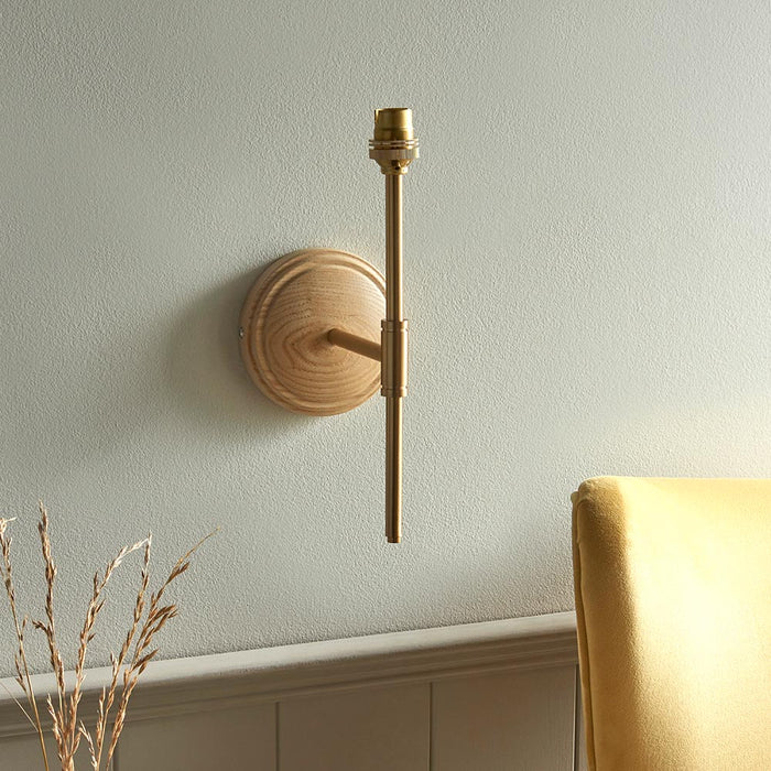 Wood T Bar And Zigzag 16cm Pearl Grey Shade Wall Light In Brushed Aged Brass