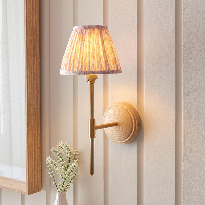 Wood T Bar And Leaf 16cm Peachy Keen Shade Wall Light In Brushed Aged Brass
