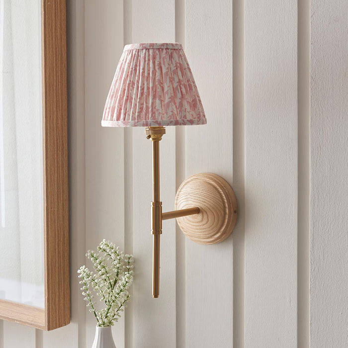 Wood T Bar And Leaf 16cm Peachy Keen Shade Wall Light In Brushed Aged Brass