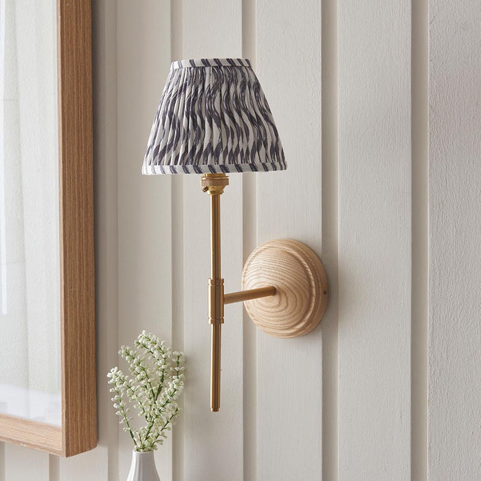 Wood T Bar And Ripple 16cm Pearl Grey Shade Wall Light In Brushed Aged Brass