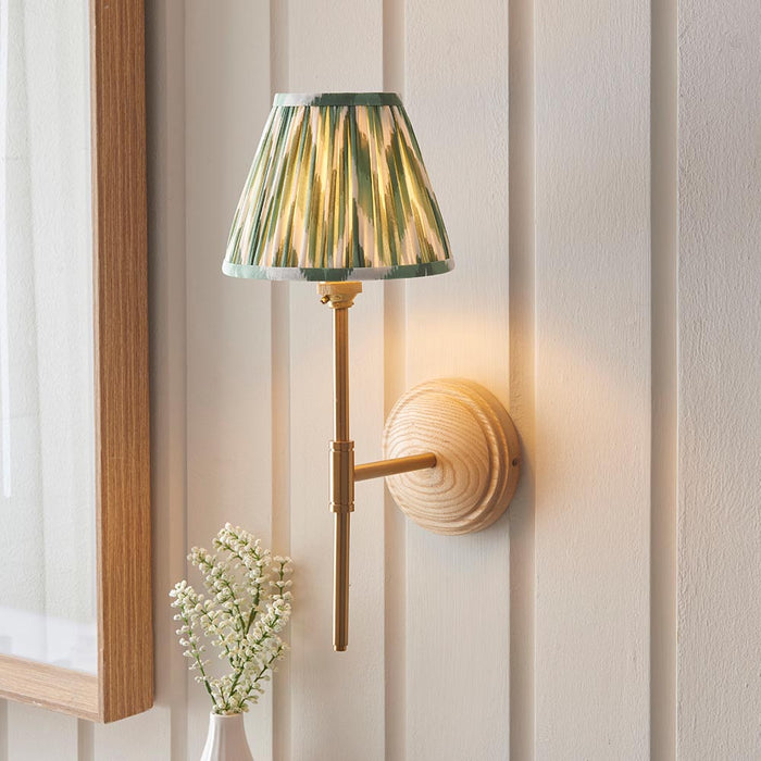 Wood T Bar And Zigzag 16cm Cotswold Green Shade Wall Light In Brushed Aged Brass