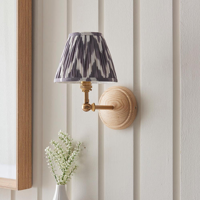 Wood Wing And Zigzag 16cm Pearl Grey Shade Wall Light In Brushed Aged Brass