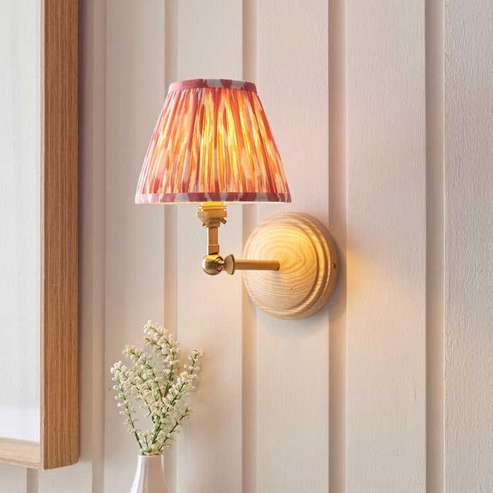 Wood Wing And Ikat 16cm Coral Pink Shade Wall Light In Brushed Aged Brass