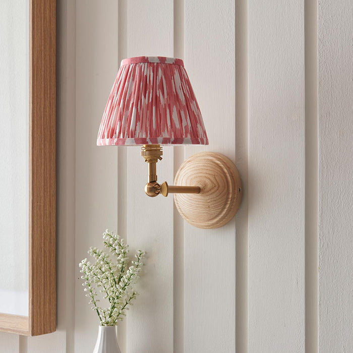 Wood Wing And Ikat 16cm Coral Pink Shade Wall Light In Brushed Aged Brass